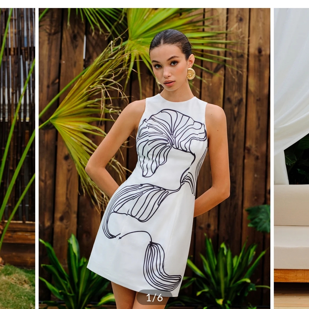 Commense White Mini Dress with Black Abstract Design